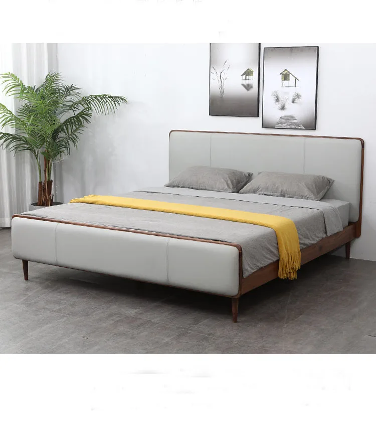 Custom furniture Nordic bedroom fashionable high-end leather walnut 1.8 m double bed