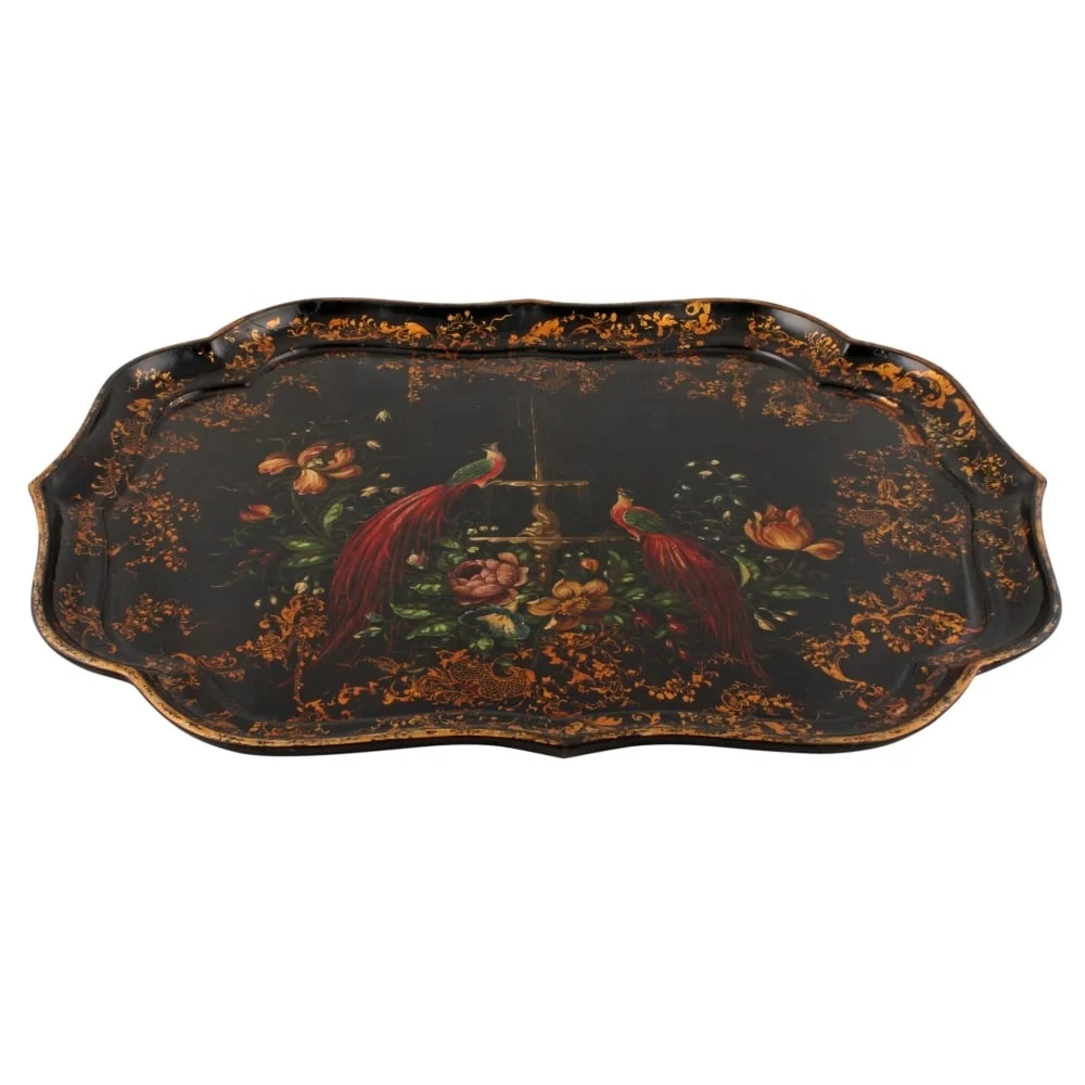 Wholesale Custom Color Antique Papier Mache Tray Decorative Metal Tin Serving Tray