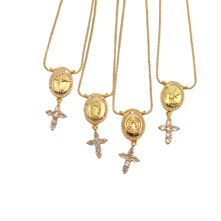 NZ1589 Dainty 18k Gold Plated CZ Virgin Mary & Cross Rosary Necklace Rosario Lady de Guadalupe Catholic Jewelry rosary necklace