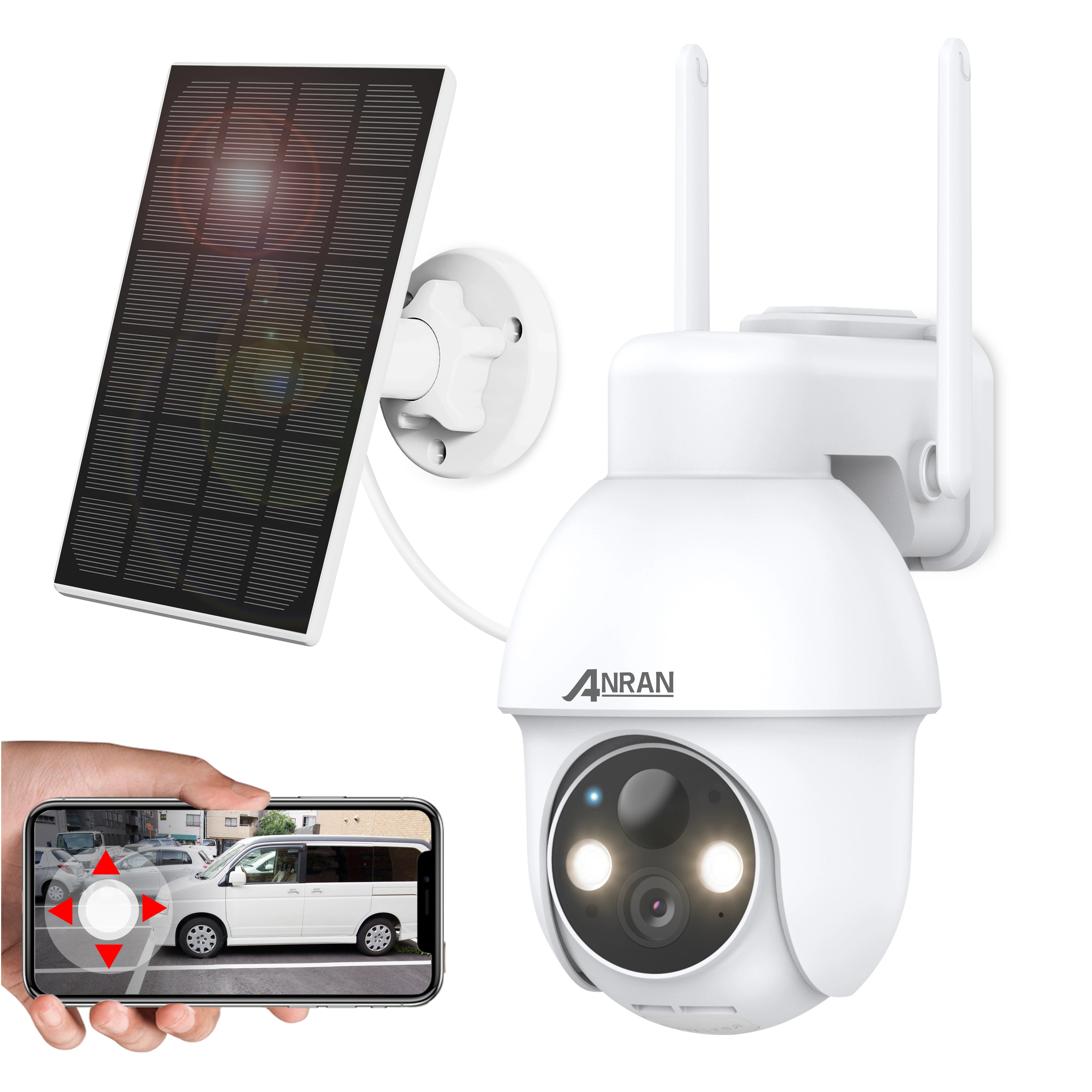 ANRAN Solar Powered 2K HD Free APP Control Full Color Night Vision Home Battery Wifi PTZ Security Camera