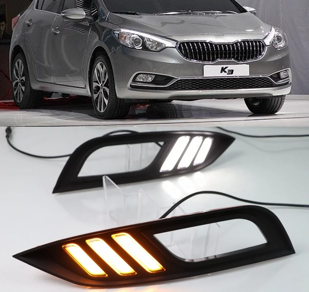 For Kia K3 Cerato 2013 2014 2015 2016 Led Daytime Running Lights DRL fog lamp cover with Yellow Turning Signal Lamp