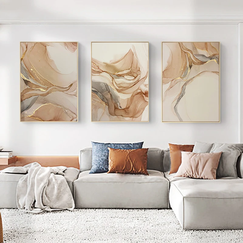 Beige Marble Poster Canvas Painting Nordic Modern Fashion Abstract Gold Luxury Home Decor Wall Art Print for Living Room Picture
