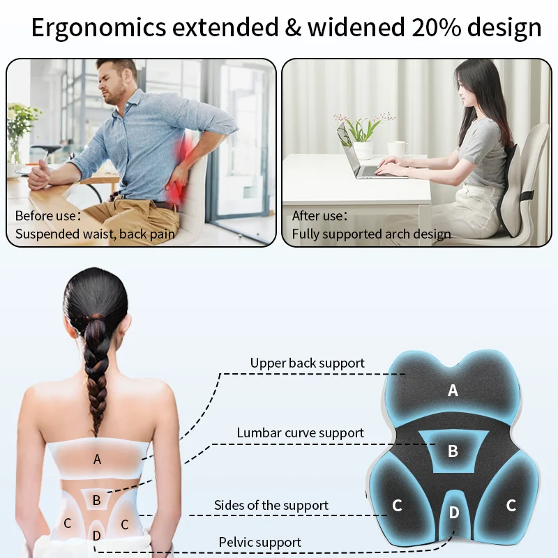 back & tailbone support ergonomic postural seat cushion back support memory foam backrest high back chair cushions