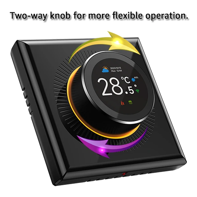 Two-way  Knob Thermostat for Electric Heating/Gas Boilers, Remote Voice Control Wifi Temperature Controller with  knob screen