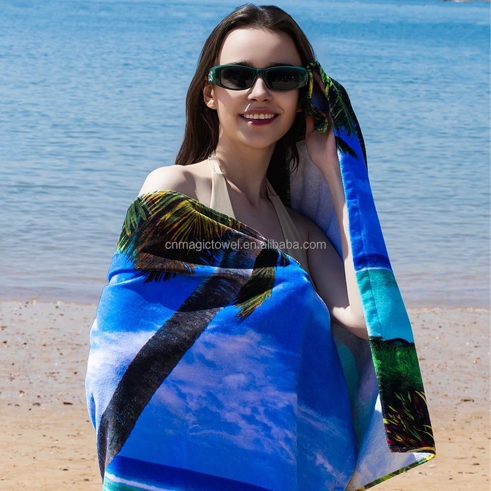 Personalized Recycled Cotton Microfiber Polyester Suede Round Rectangle Large Printed Cheap 100% cotton  Beach Towel