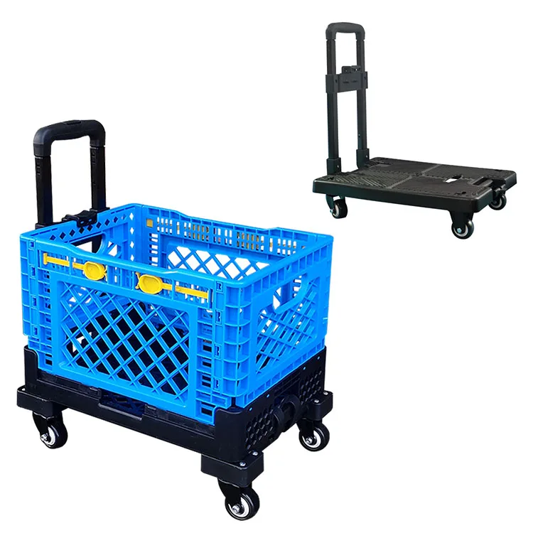 Plastic Supermarket Shopping Basket Trolley with Wheels Wholesale Custom Portable Foldable Folding Customized Logo Tianyu 40kg