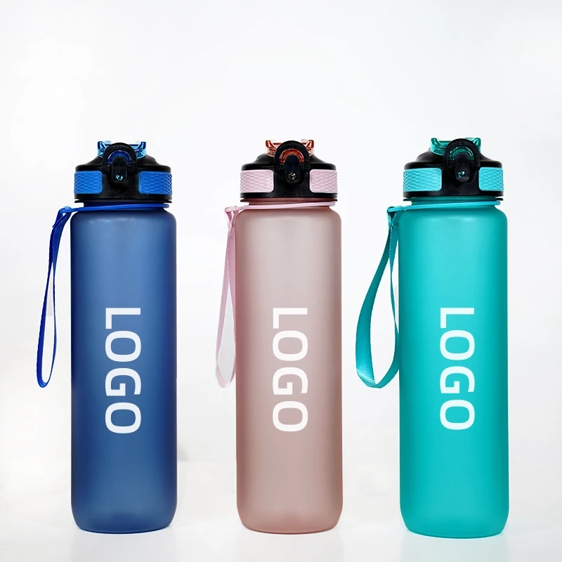 MKAS Workout Sport Custom Logo Insulated Straw Strainer Tritan 1L Plastic Motivational Water Bottles with Time Marker
