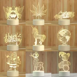 Custom Photo Creative  Illusion Cute Dinosaur Bear Acrylic Decor USB Anime Led 3D Night Lights Lamp For Baby Kids Children