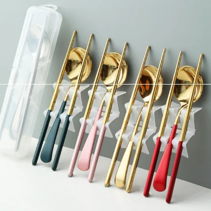 Outdoor 304 Stainless Steel Spoon Chopsticks Set Cutlery Portable