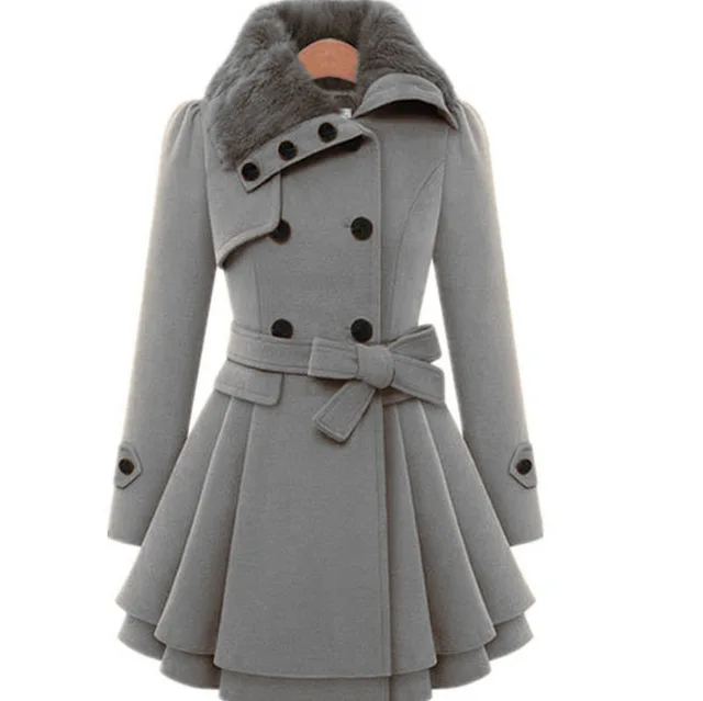 New design large size winter fur collar double-breasted slim lace woman wool coat