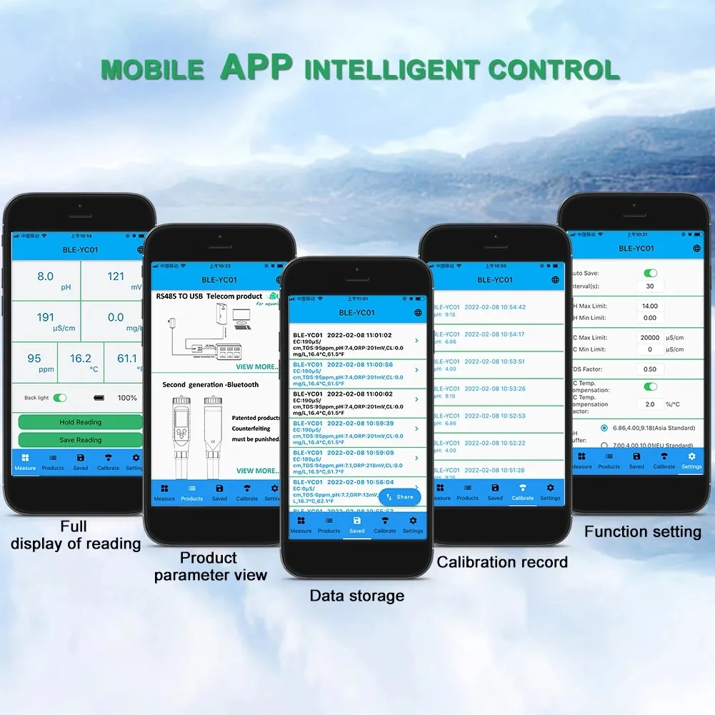 Blue-tooth-compatible PH Meter Digital PH Tester 6-in-1 PH/TDS/EC/CL/ORP/Temp Meter High Accuracy Water Quality Tester