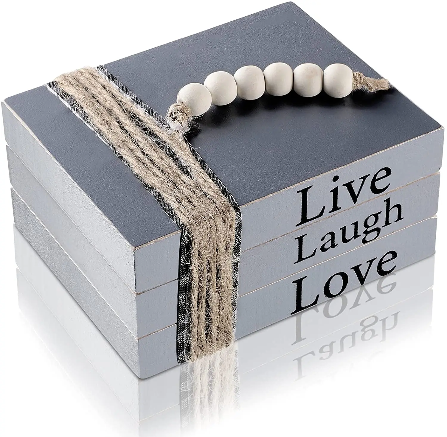 Wood Bead Garland Farmhouse Stacked Decorative Books Wood Block Books