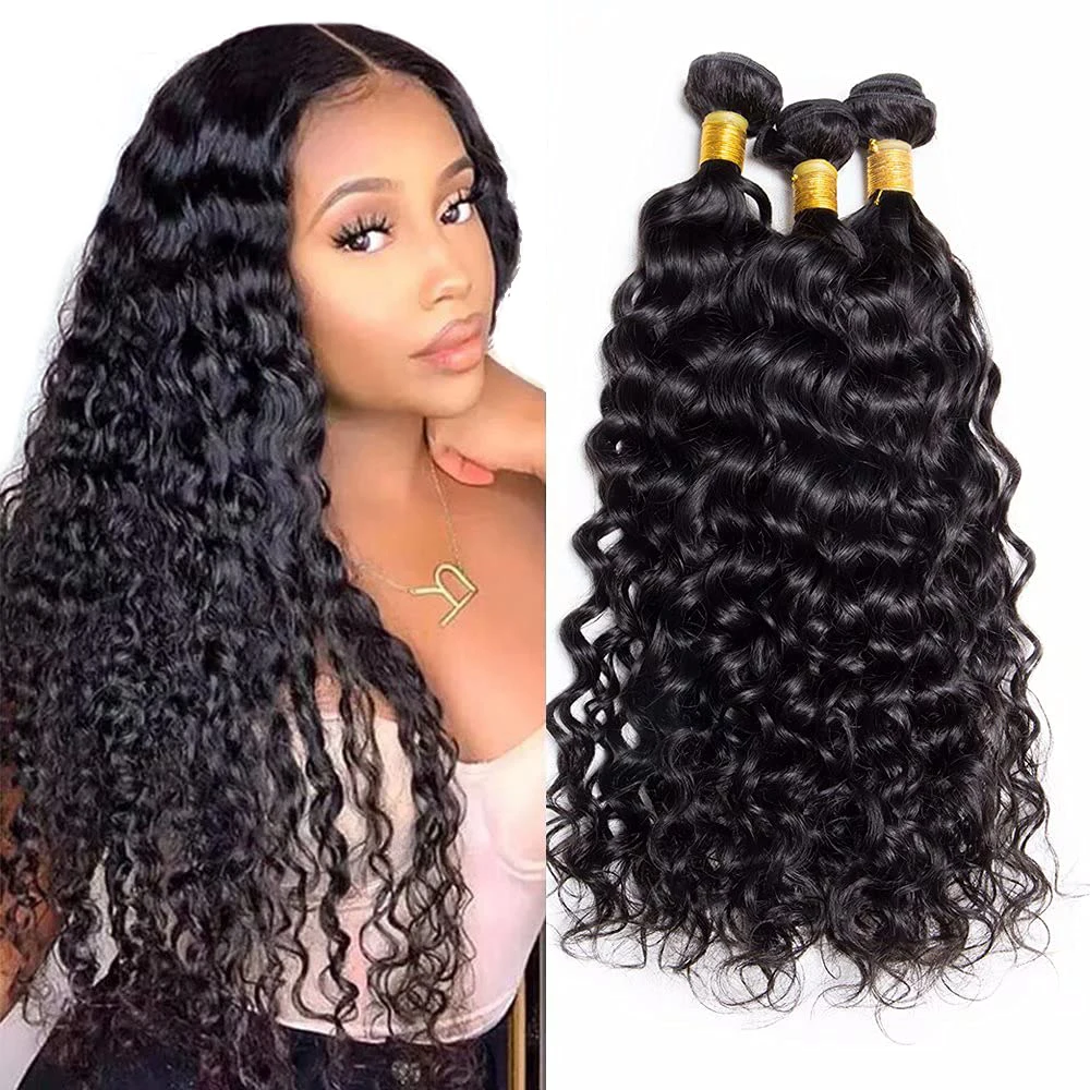 Brazilian Weave Hair Water Wave Bundles With Closure Frontal, No Any Split Ends Water Wave Hair Bundle
