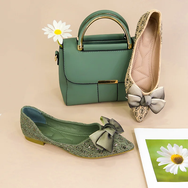 FACTORY,MANUFACTORY,FABRICA 2024 OEM ODM New Arrival  Rhinestone bowtie Ballet Designer Slip on Casual Soft Comfortable Pointed Toe Flat Ladies Women Shoes