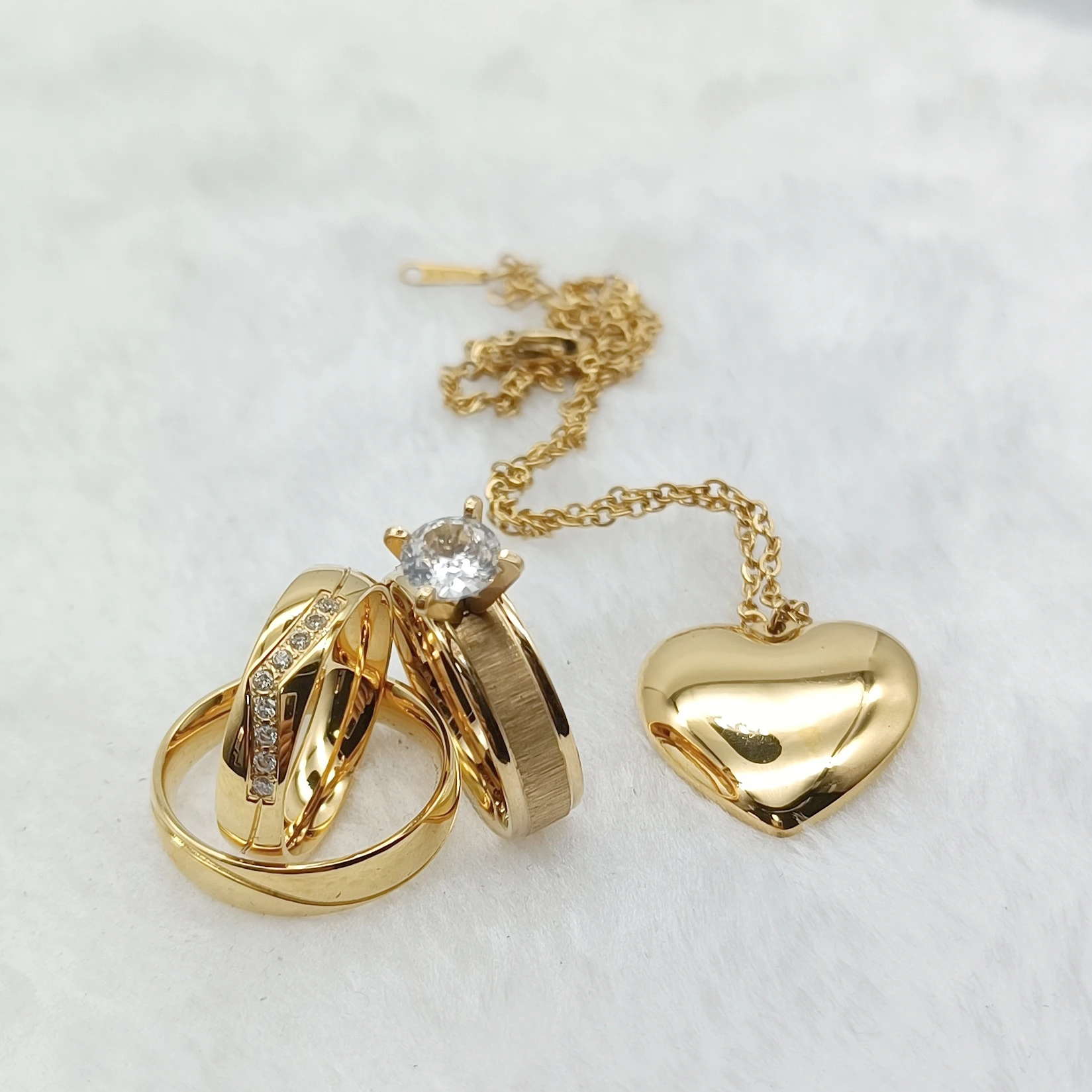 Gold Plated Rings With Cz Diamonds Infinity Wedding Wholesale Promise Couples Ring Engagement Jewelry Sets Pendant