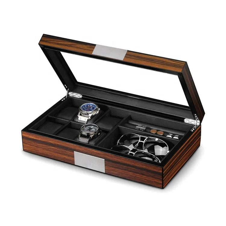 amazon OEM Custom Luxury Ebony Burl Wood Valet Watch Box Case