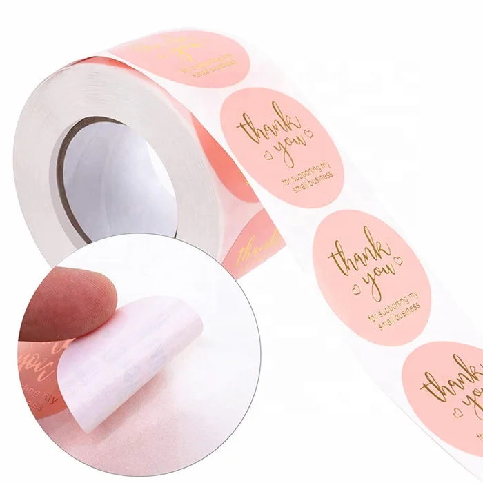 THANK YOU Round Sticker Hot Stamp Gold Foil White Coated Paper Adhesive Sticker in Roll Format for Sealing