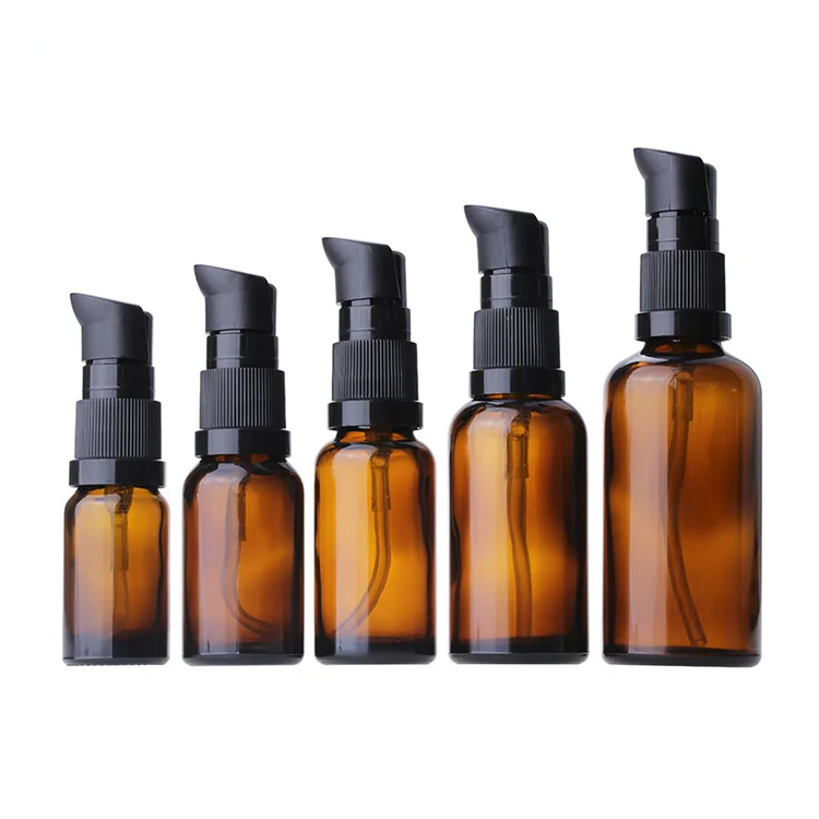 15ml 20 ml 30ml 50ml 60 ml Amber Round Glass Bottle with Cream Treatment Pump for Cosmetic Serum Lotion