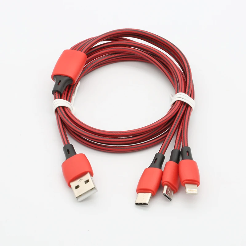 NEW design 3.3ft TPE soft 3 in 1 data cable USB A to C micro cable for iphone Android phone