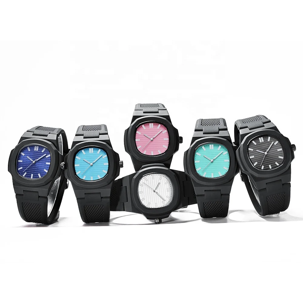 Classic Square Sport Waterproof Luminous Silicone Polycarbon Quartz Watch Custom Online Shopping Mens Style Watches