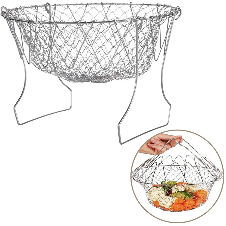 Foldable Steam Rinse Strain Stainless Steel Folding Frying Basket Colander Sieve Mesh Strainer Kitchen Cooking Tools Accessories_2