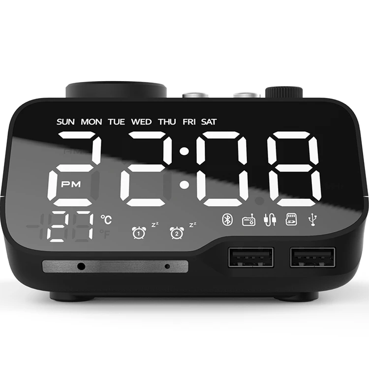 
Alarm Clock Dual USB Charging Speaker with FM Radio LED Date Time Display wireless BT Desktop bedside speaker Double USB 