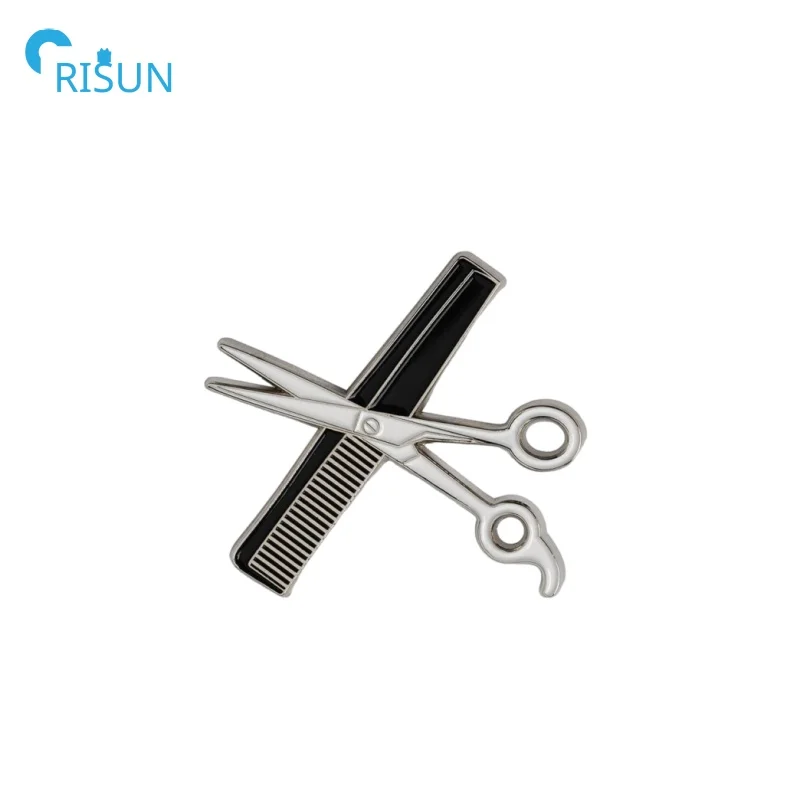 Gold Silver Enamel Fashion Barber Hairdresser Wash Cut Blow Pin Brooch Badge Custom Barber Turn Light Lapel Pins
