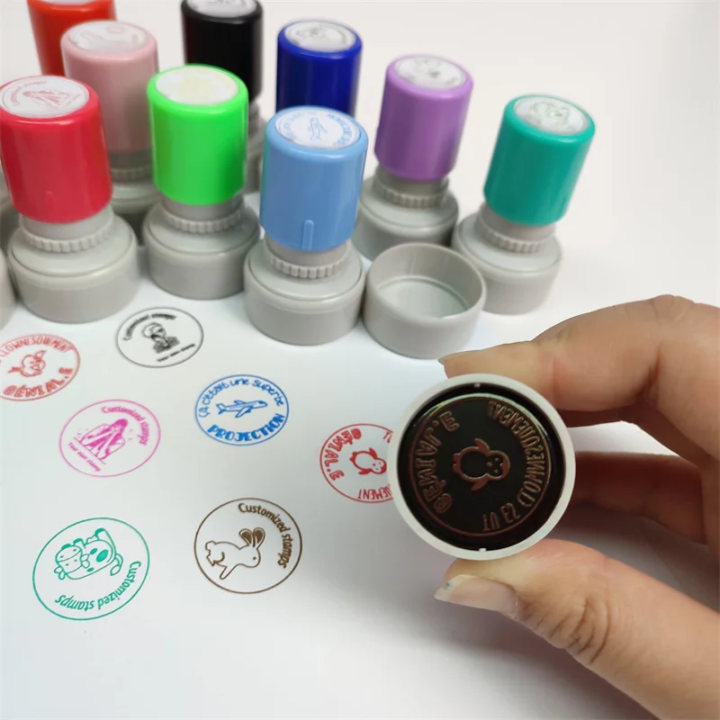 Stamp Factory Wholesale Custom Seal Material Cartoon Color Shell Round Pastel Flash Teacher 7mm Foam Flash Stamps