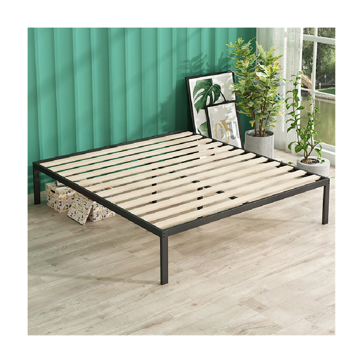 Прочная платформа из высокоуглеродистой стали Рама для кровати с деревянной планкой поддержка мебели для спальни/легко собирается Экономия пространства