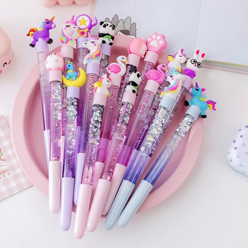 Kawaii Moon Star Unicorn Liquid Quicksand Glitter Gel Pen Neutral Pen Sequins Decorate Signature Pen