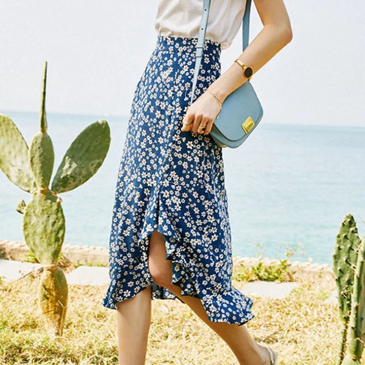 High Waist Skirt Women  Silk Ruffle Multi Layers Flower  Skirts For Women