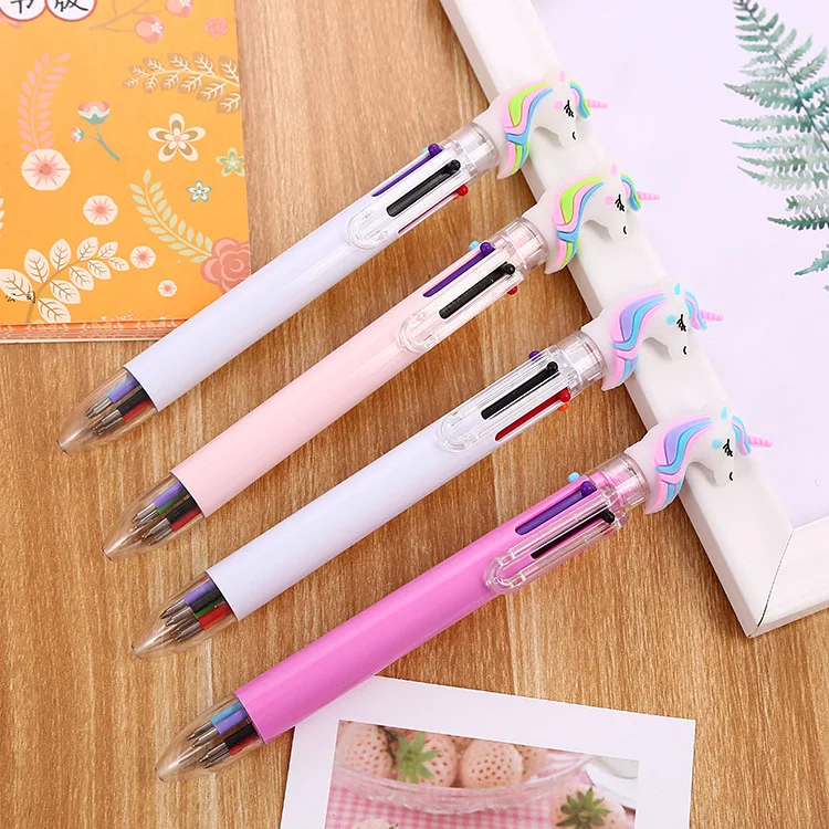 Custom Logo Promotional 0.5mm 6 In 1 Multicolor Ink Ball Point Pen Multi Function 6 In 1 Color Pen For School Office Supply
