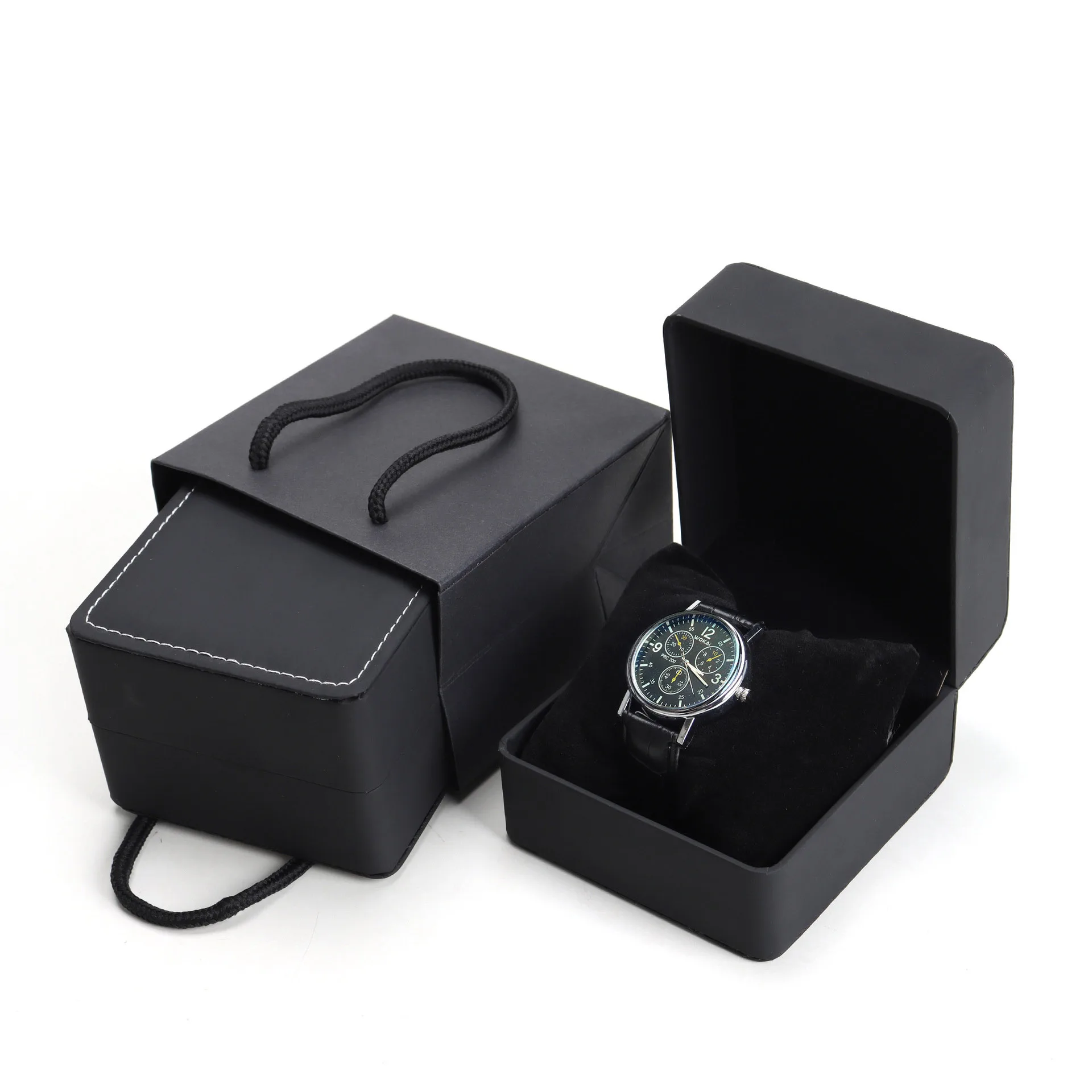 Luxury High Quality Box Watch Custom Logo Black PU Leather Watch Storage Boxes Cases with Pillow Bag