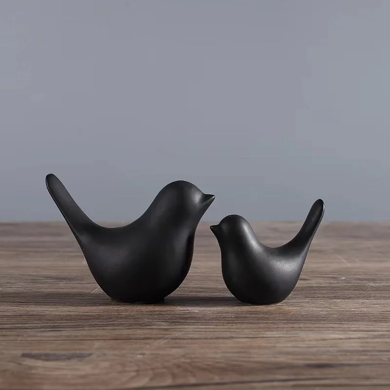 Small Animal Statues, Black Bird Figurines Home Decor, Modern Home Decorative, Ceramic Decor for Office Desktop, Bookshelf