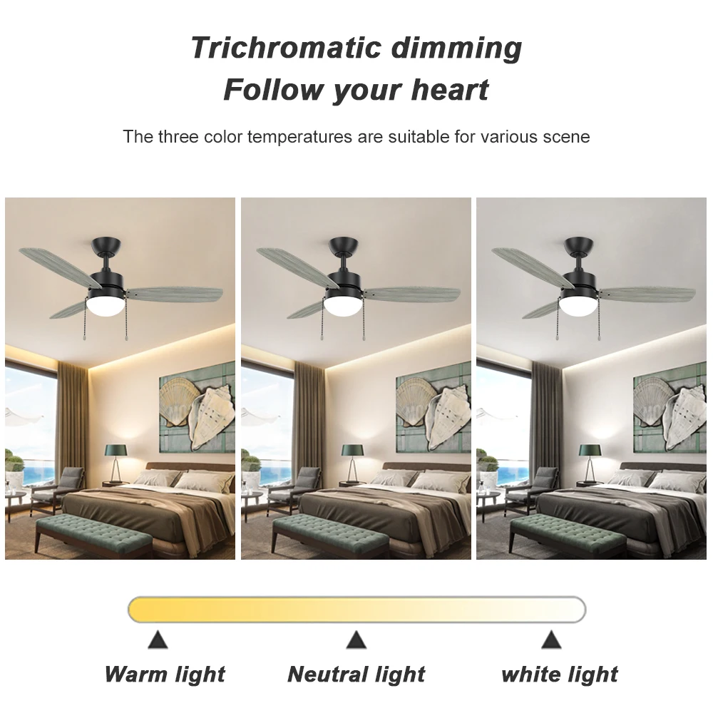 High Quality 44Inch Simple Modern Smart App Control Reversible Motor Black Ceiling Fan With Light