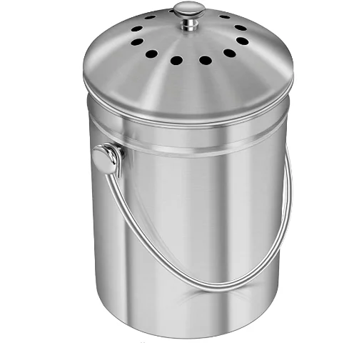 Kitchen Compost Bin for Kitchen Countertop - 1.3 Gallon Compost Bucket for Kitchen with Lid  1 Spare Charcoal Filter