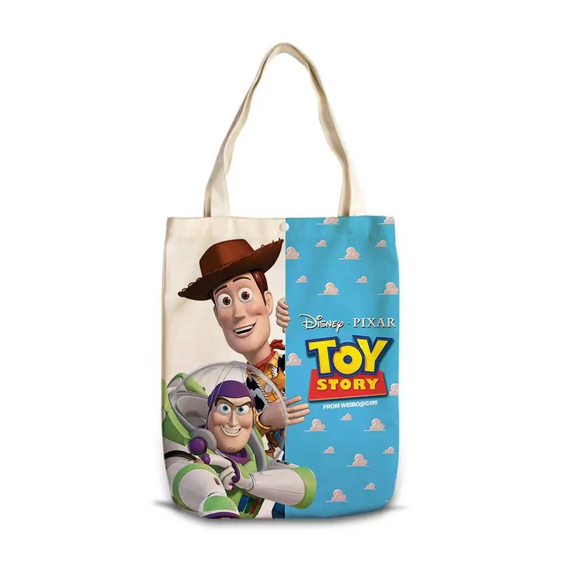 Women Canvas Tote Shopping Lady Shoulder Cartoon Lovely Bag Toy Story Bear Woody Buzz Custom Zipper Foldable Makeup Handbag GIft