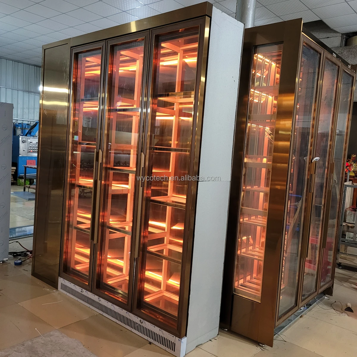 8 Colors LED Light 2 Sides Glass High Quality Wall Mounted Built-in Free Standing Size Customized OEM Design Display Wine Cellar
