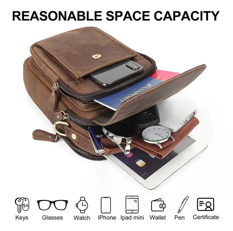 Genuine Leather Men Bags Small Shoulder Crossbody Bag Handbag for Men Everyday Casual Travel vintage leather Messenger Bag