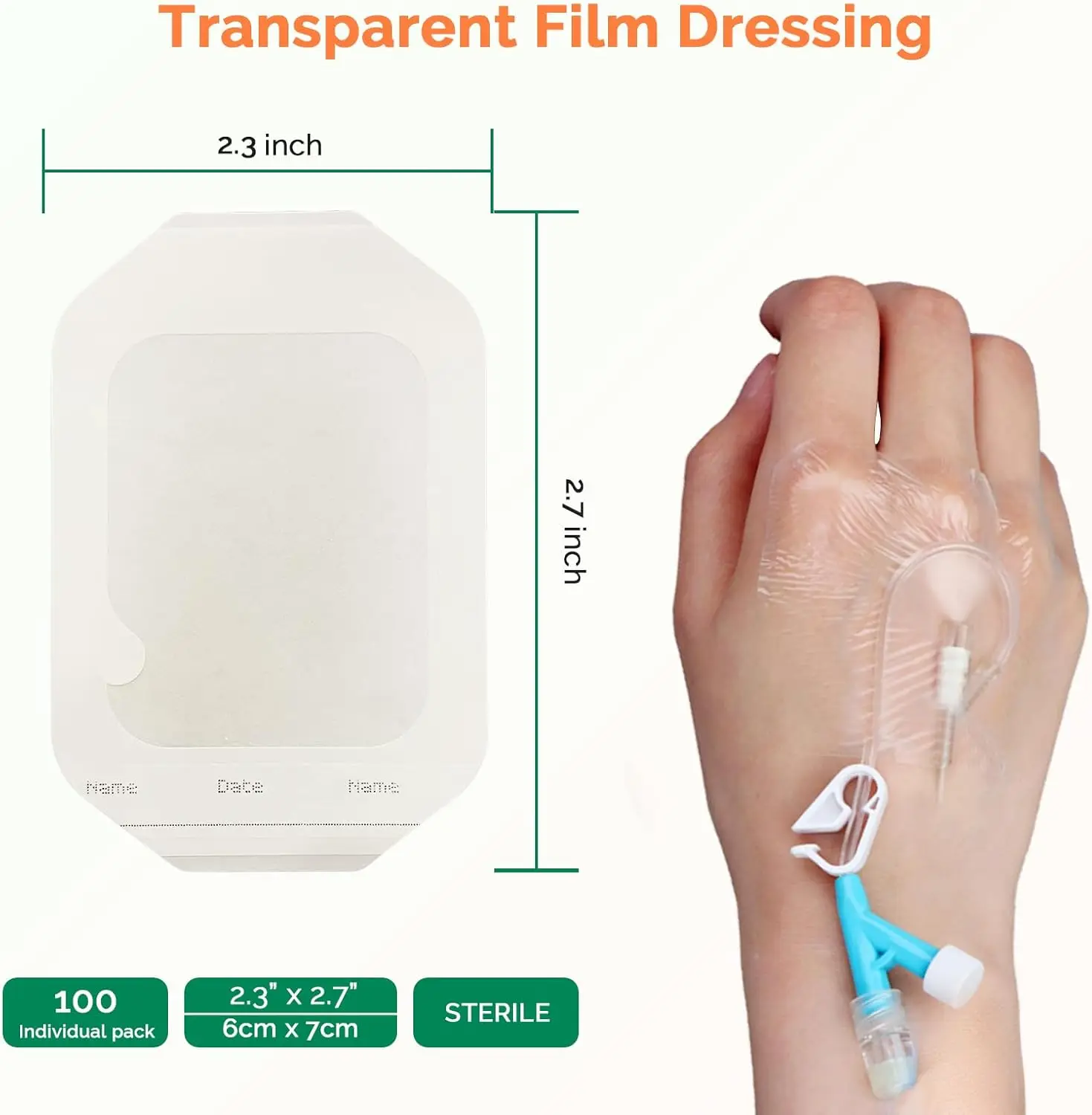 Transparent Film Dressing Pack 100 Waterproof Adhesive Patches for Wound Bandage Post Surgical Shower IV Shield Tattoo Aftercare