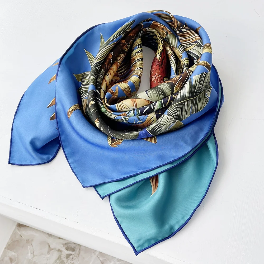 Модные женские шарфы, двусторонний шелковый шарф с принтом, хиджаб, Шелковый саржевый шарф, 90x90 (62421513764)