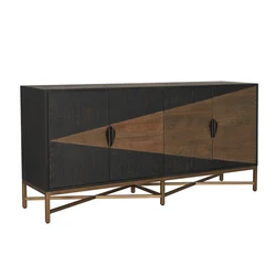 MRS WOODS Gold Metal Black Solid Reclaimed Oak Wood Sideboards And Buffets Cabinet