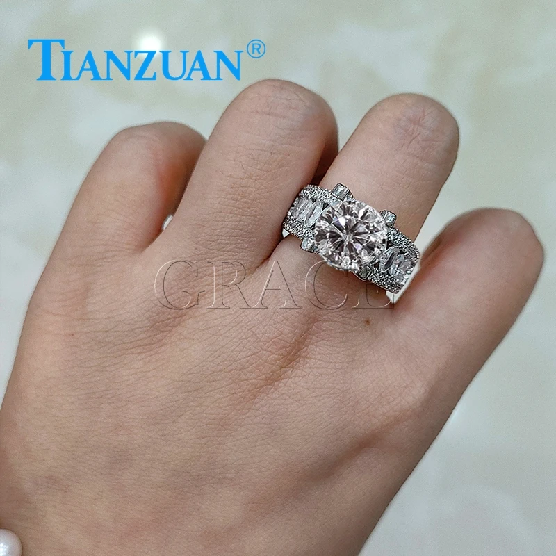 4ct 10mm round Moissanite half marquise Eternity Band Ring Men Sterling 925 Silver Diamonds Engagement Male Wedding Jewelry