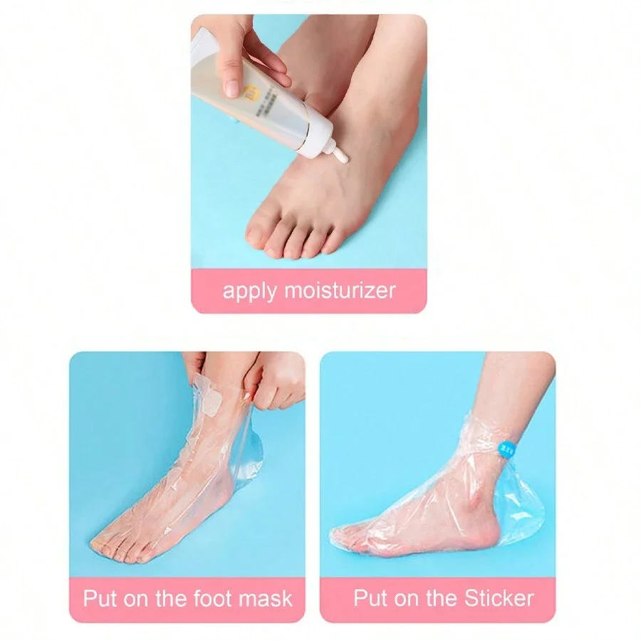 100pcs Waterproof Disposable Transparent Plastic Foot Mask Skin Care Socks with Handle Stand-Up Pouch No Liquid PE Foot Cover