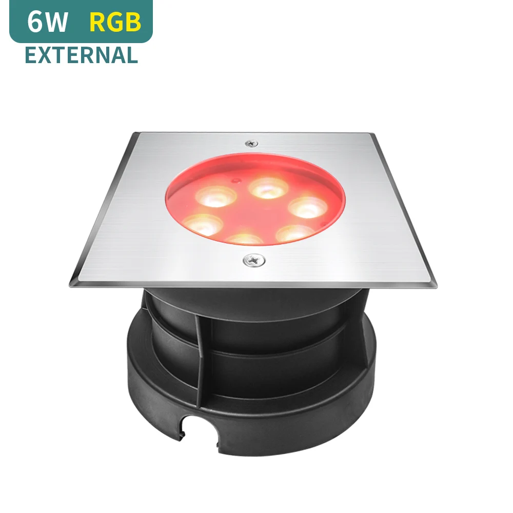 Square RGB  led inground recessed lights Stage Stairs Garden light Outdoor Buried Floor Waterproof underground Lamp IP68 6w