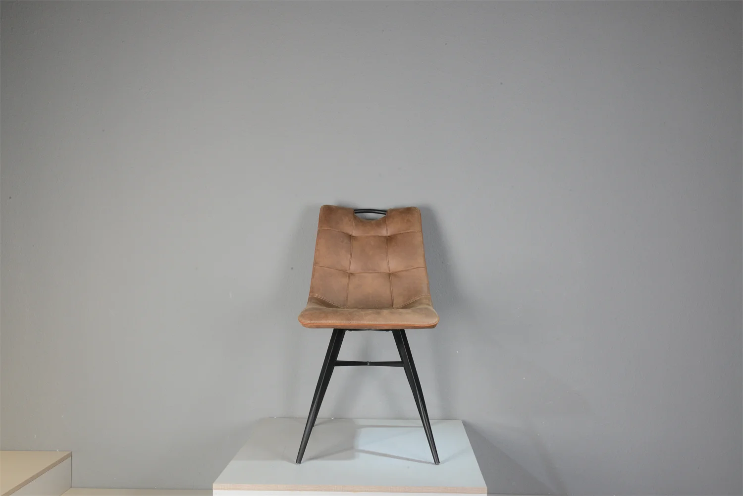 European hot sale industrial style cognac fabric home kitchen dining chair with cross metal feet