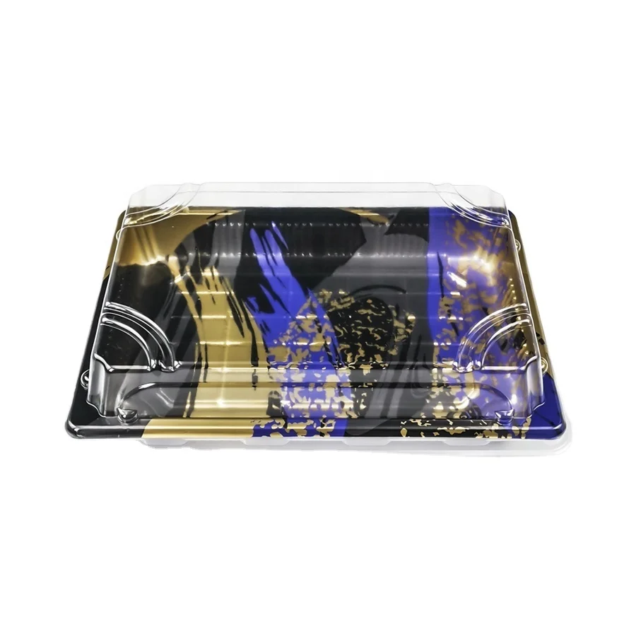 JiaSheng package custom Upscale Deluxe plastic sushi container tray rectangular sashimi PET sushi containers with anti fog lid