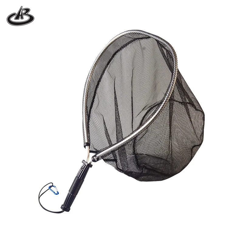 Black Knotless Net Stainless Handle Nylon Fishing Landing Net PVC Coating Fly Fishing Landing Net For Rustproof
