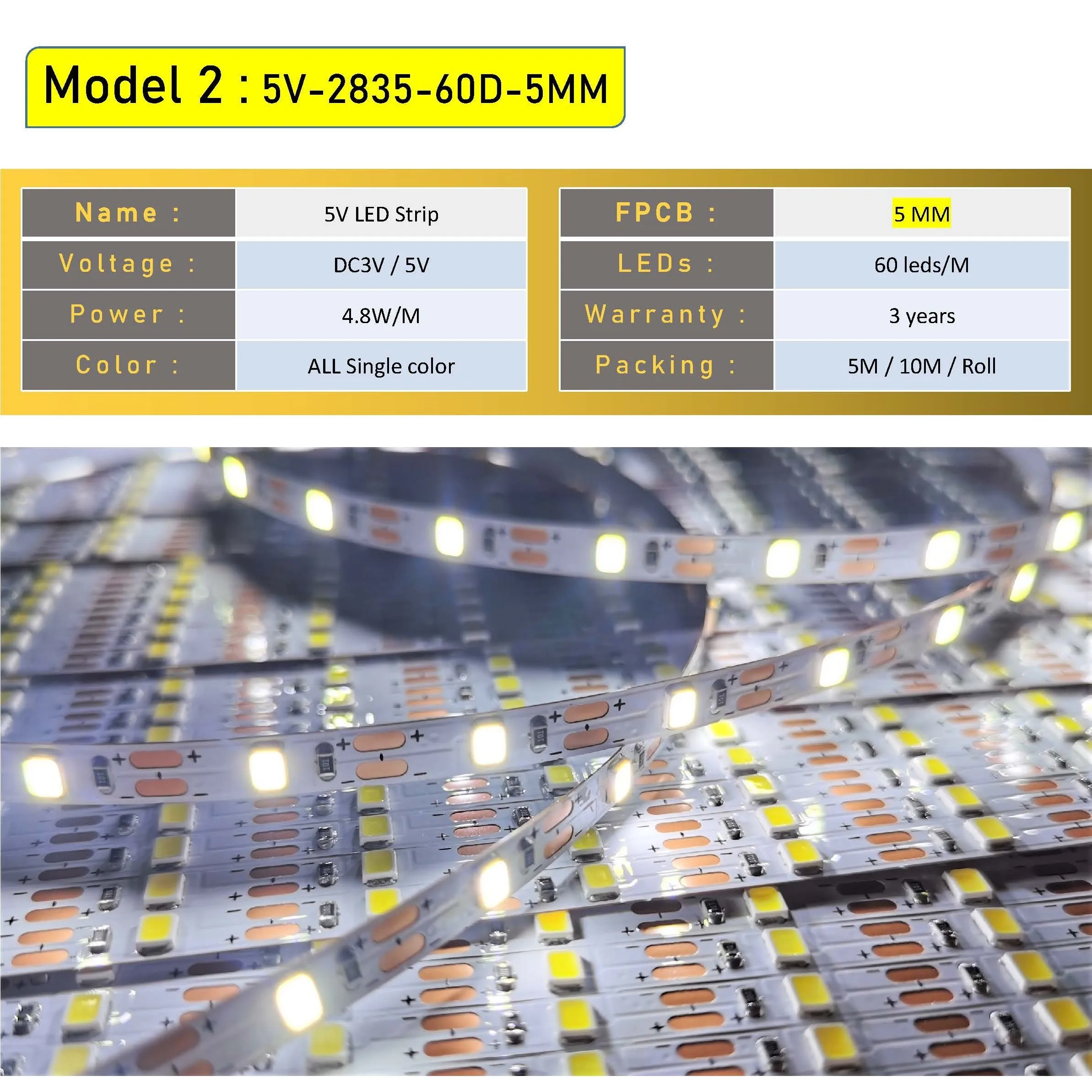 New CCT bicolor tunable white 3000K 6000K 2835 120led 5v led strip light