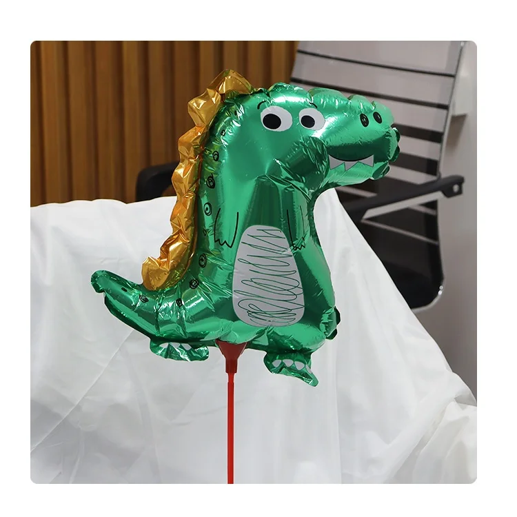 Wholesale Aluminum Mylar Cartoon Ballons Globos Dinosaur Foil Mini Foil Walking Helium Balloon with Stick